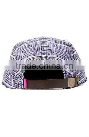 5 panel cap leather patch flat brim Aztec custom logo 5 panel cap