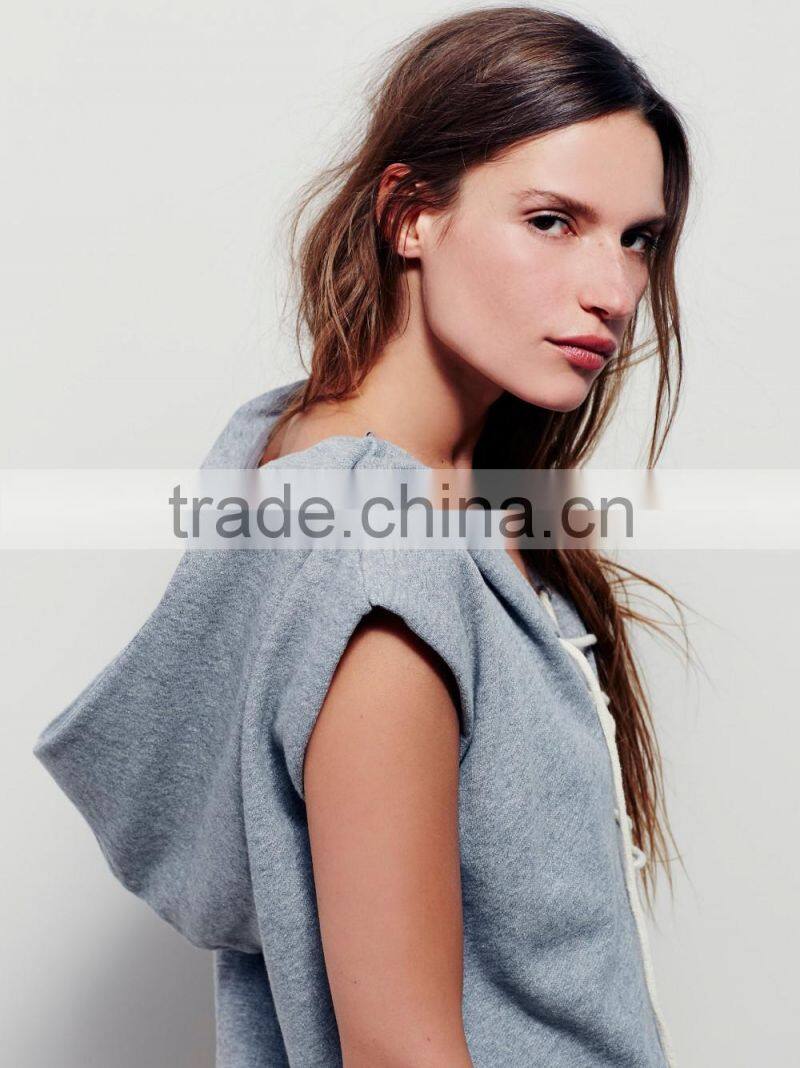 2015 new style blank hoodies girl's lace up neck sleeveless hoodie