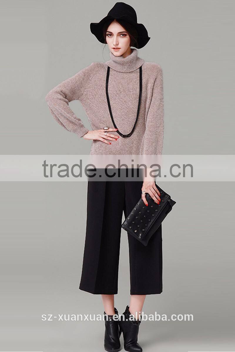 2016 winter plain pure color woolen turtleneck pullover sweater for lady