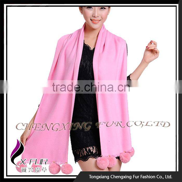 CX-B-P-42D 2016 Wholesale High Quality Fashion Cashmere Pashmina Shawl Scarf With Fur Pom Pom