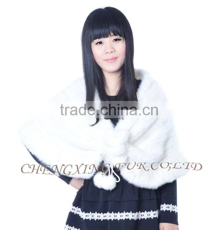 CX-B-M-24K Hot Selling In Stock Real Mink Fur Wedding Knitted Shawl Women