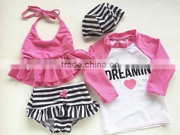 Girls pink swimwear one piece suit with hat best selling products 2017 in usa