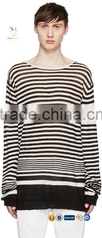 Mens 100% Cashmere Striped Pullover Sweater