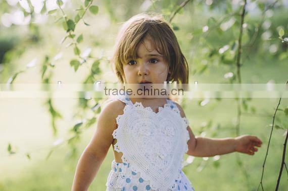 White & Blue Polka Dot Romper With Crochet Heart For Sizes 0-3 Baby Girl Clothes