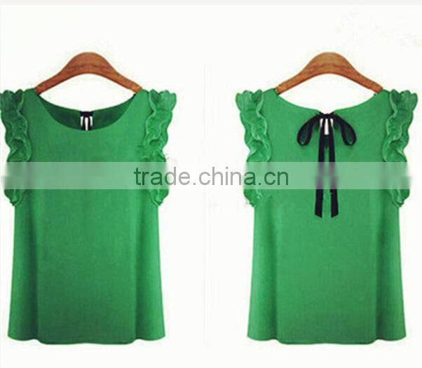 Manufacture Woman Chiffon polyester Blouse shirts Sleeveles Sexy Casual Tops Clothings
