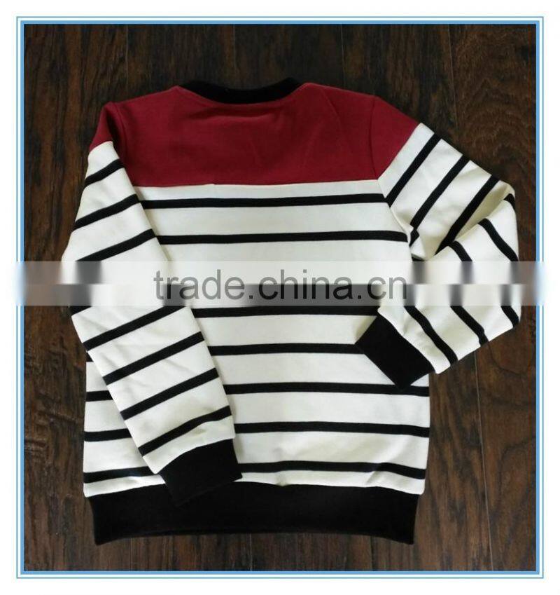 Kids polyester cotton fabric crewneck sweatshirt, long sleeve strip shirts