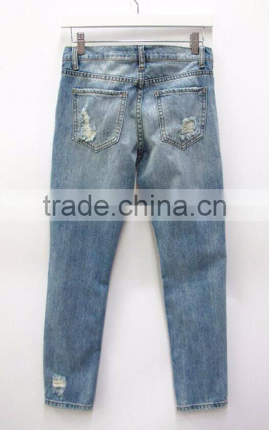 Runwaylover custom newest fashion stretch blue holes denim jeans women negotiate price