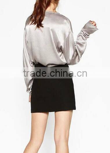 Runwaylover EY2335B Women Fold Sleeve Pure Color Blouse 2017