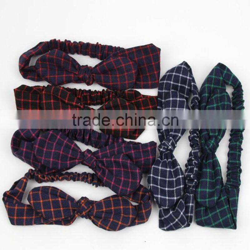 Retro Knot Bow Head Wrap ,Wholesale Checked Elastic Headband