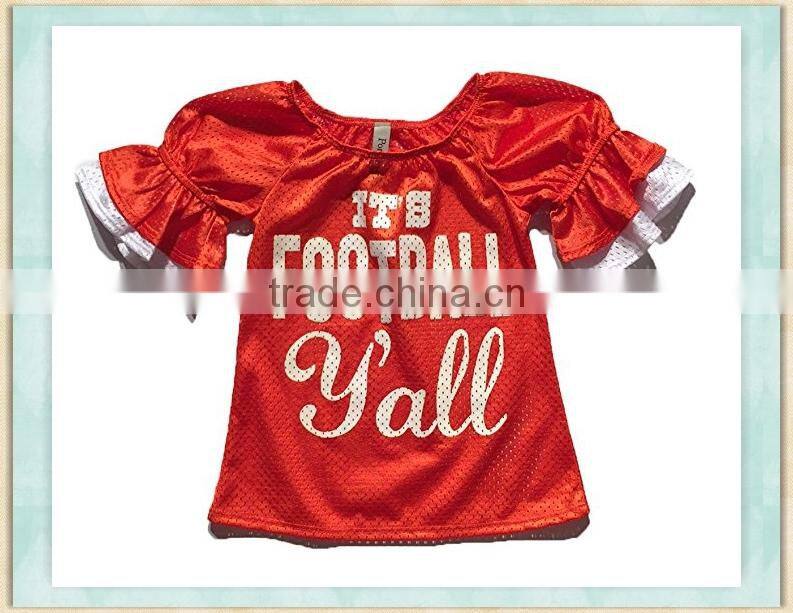 2017 wholesale clothes girl sweater shirt dark bule lace puff sleeve american football jersey