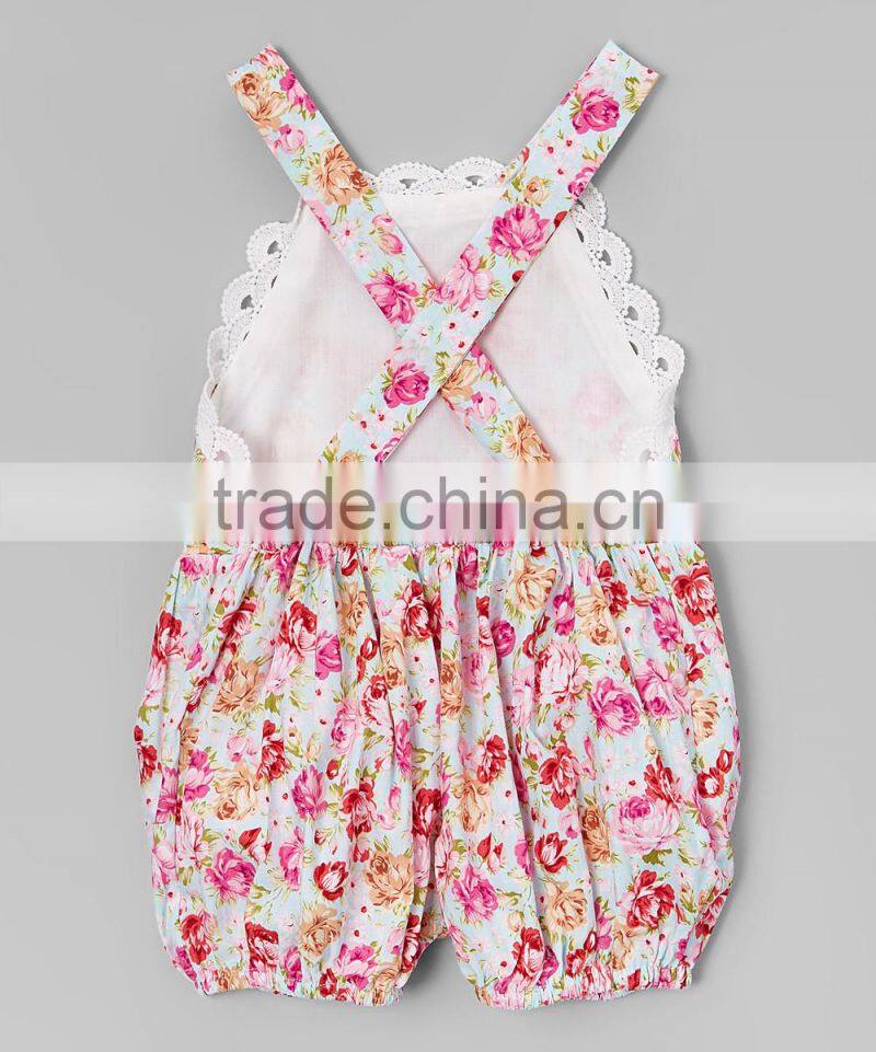 New Arrivals Girl Romper With Mint Floral Lace-Trim Bubble Romper Girl Summer Romper Girls Wear G-NP-RR905-138