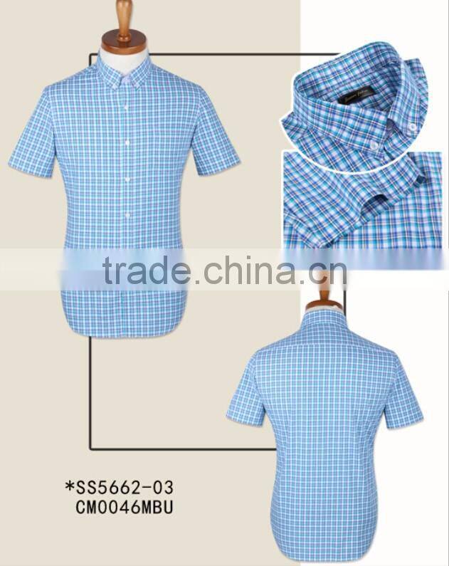 100% cotton latest stylish checked fashion short sleeve men shirts for summer