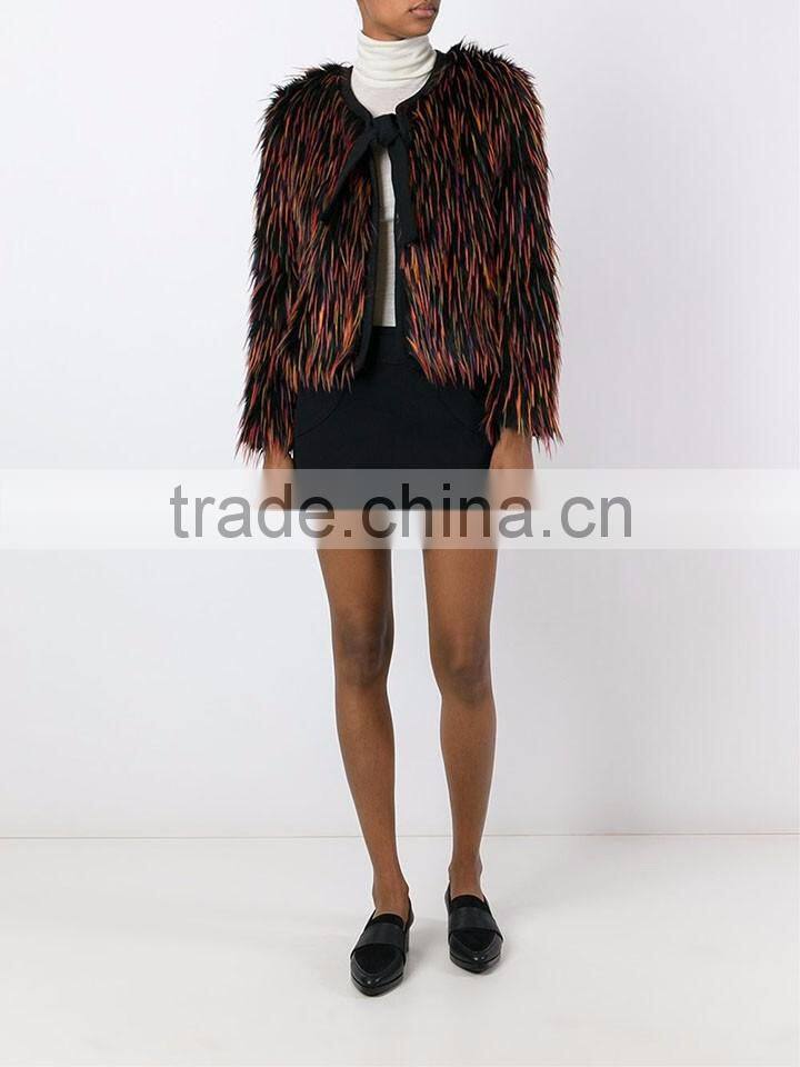 Shandao OEM fine quality long sleeve fashional polyester denmark mink fur coat