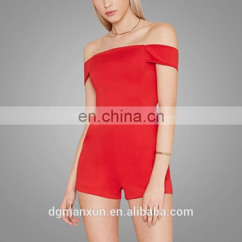Red Slim Short Dress Off Shoulder Romper with Zipper
