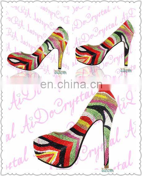Aidocrystal Colourful high heel pumps stylish platform and peep toe shoes and matching bag for party