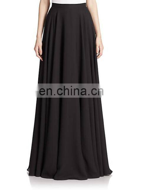 new style casual simple design back zipper fully lined muslim women's chiffon long skirt
