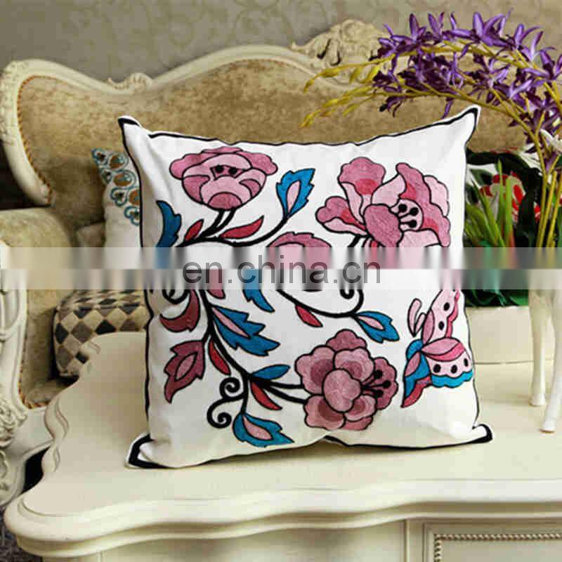 i@home Creative Flower Cotton Canvas Embroidered Sofa Pillow Cushion Cover