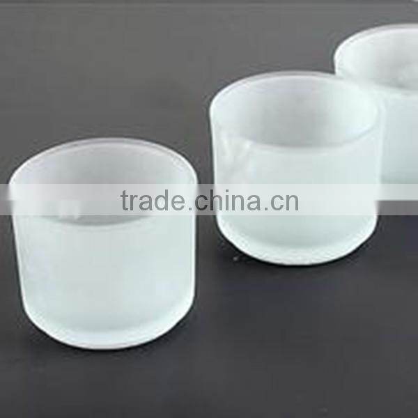 Hand made clear frosted cylindrical short tea light candle holder