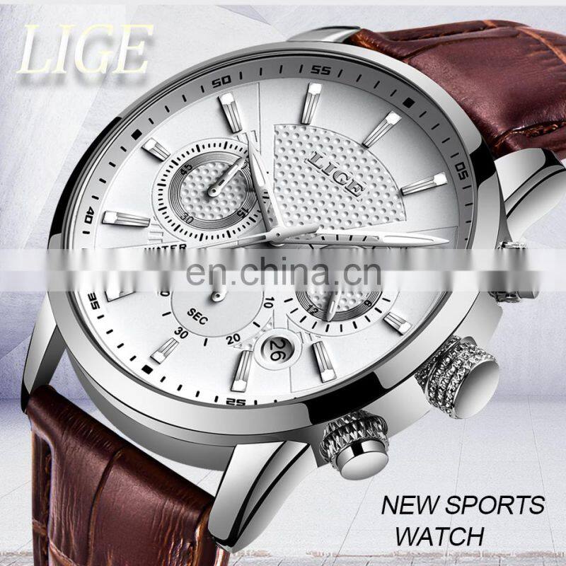 Lige 9866 Sport Quartz Watches for Men Water Proof Luminous Leather Band Reloj Men Wristwatch Luxury Watch in Strap For Man
