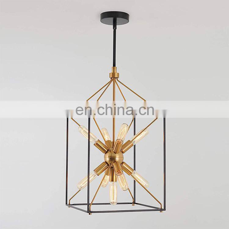 simple unique square metal cage small farmhouse hanging pendant light lamp