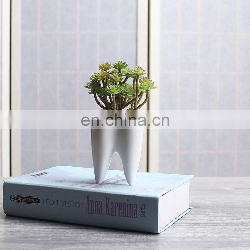 White Ceramic Planter Teeth Mini Desktop Succulent Planter Pots Tooth Flower Pots