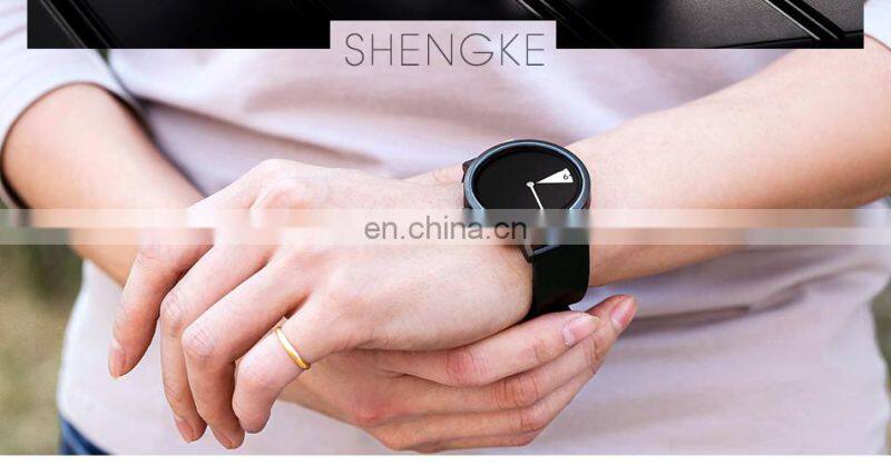 SHENGKE New Trendy Handwatchs Minimalist Dial Design Watchs Black PU Strap Wrist Watchs K0090L