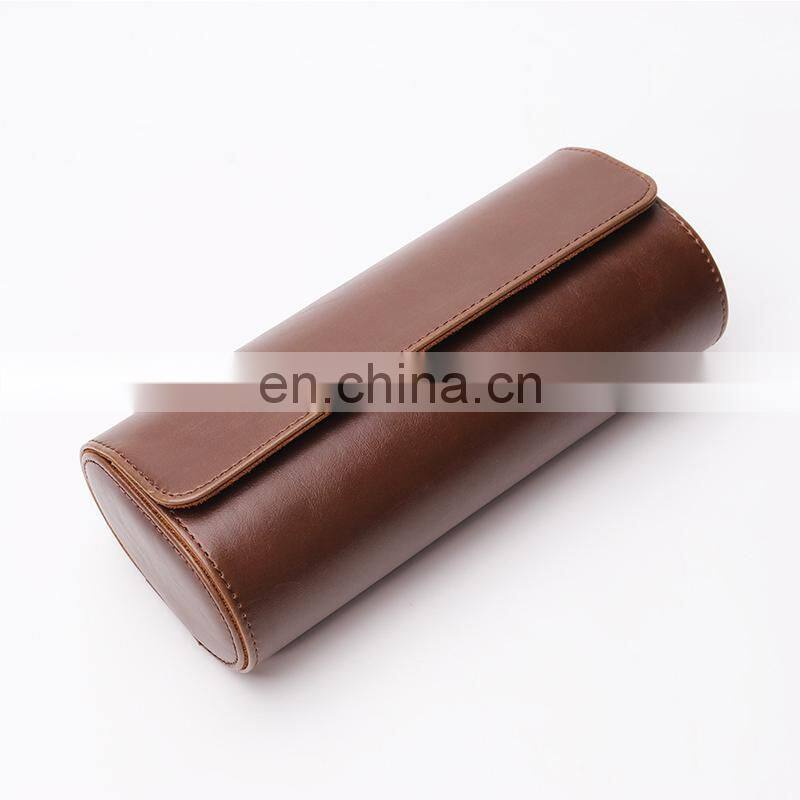 3 Slots Watch Roll Travel Case Chic Portable Vintage Leather Display Watch Storage Box Slid in Out Watch Holder Organizer