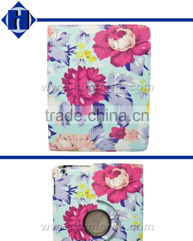 Printed Rose Garden Rotating Tablet Case For iPad 4