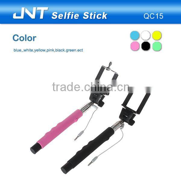 Silicon selfie stick monopod with silicon handle,selfie stick with cable QC15