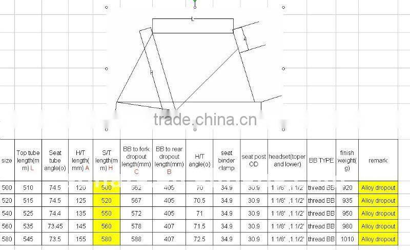 580mm 3k carbon bicycle frame