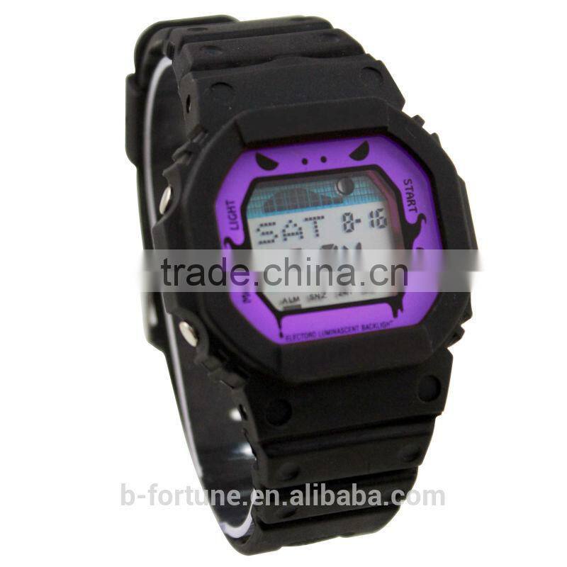 FT1185_PU Purple Color Dial LCD display Plastic digital rubber watches