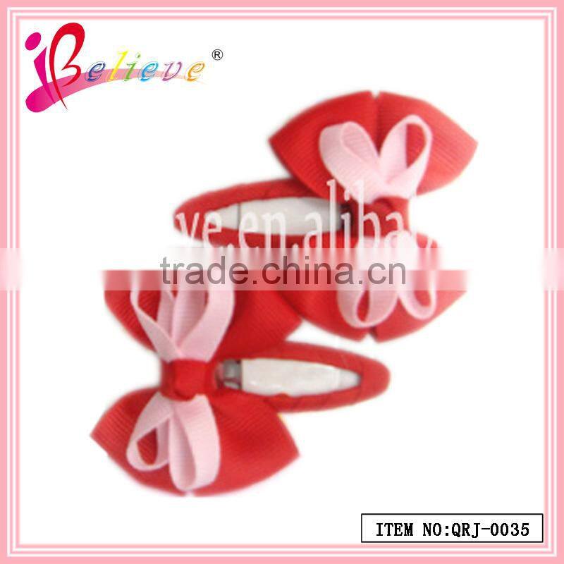 2014 Super hot sale kids hair accessories jewelry wholesale ribbon bow bobby pin (QRJ-0029)