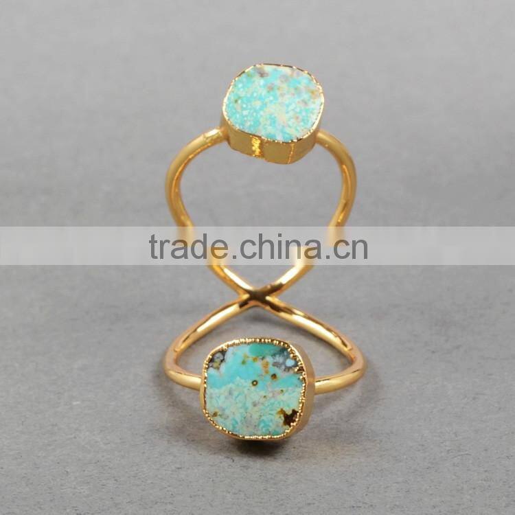 Turquoise gold turquoise double stone wire twisted ring