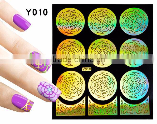 2016 colorful pvc french hollow pvc nail art design nail sticker stencil