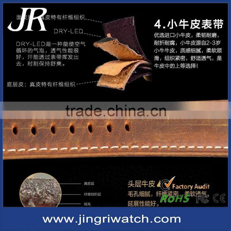 2015 popular own logo elegant watch genuine leather strap brand watches men watch