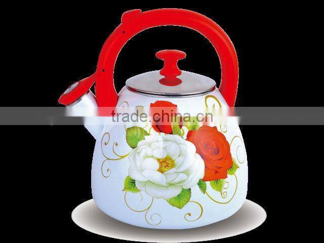 3.0L Enameled whistling kettle with steel cover/Enamel tea pot/Enamel Cookware