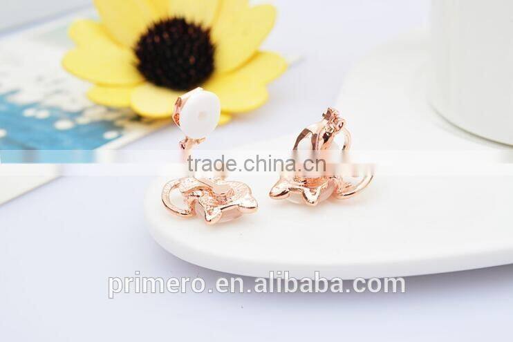 New Pure Gold Plate Cute Kitten Sweet Opal Cat Bowknot Stud Earrings