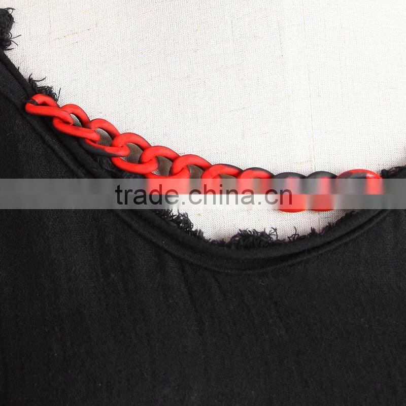 PT-042 black and red color V-neck one shoulder high-low hemline T-shirt