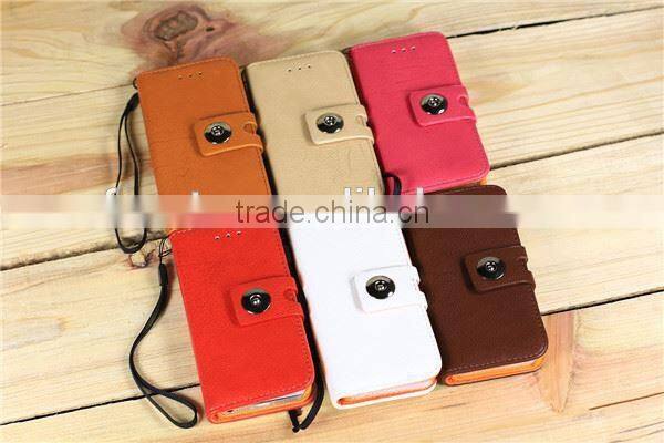 Elegant magnetic flip leather case for iphone 5 with Metal Button F-IPH5LC033