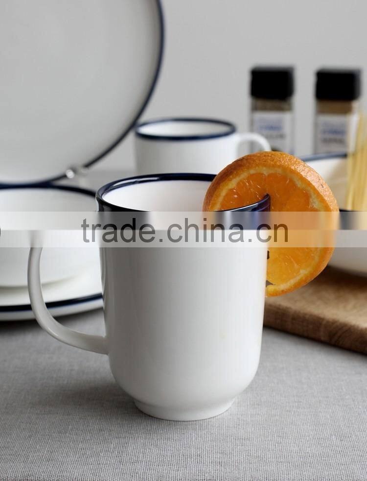 durable porcelain ceramic mug with bule rim for restaurant