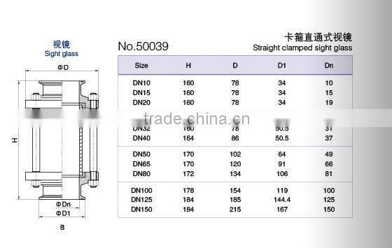 sanitary grade clamped straight sight glass hot sell