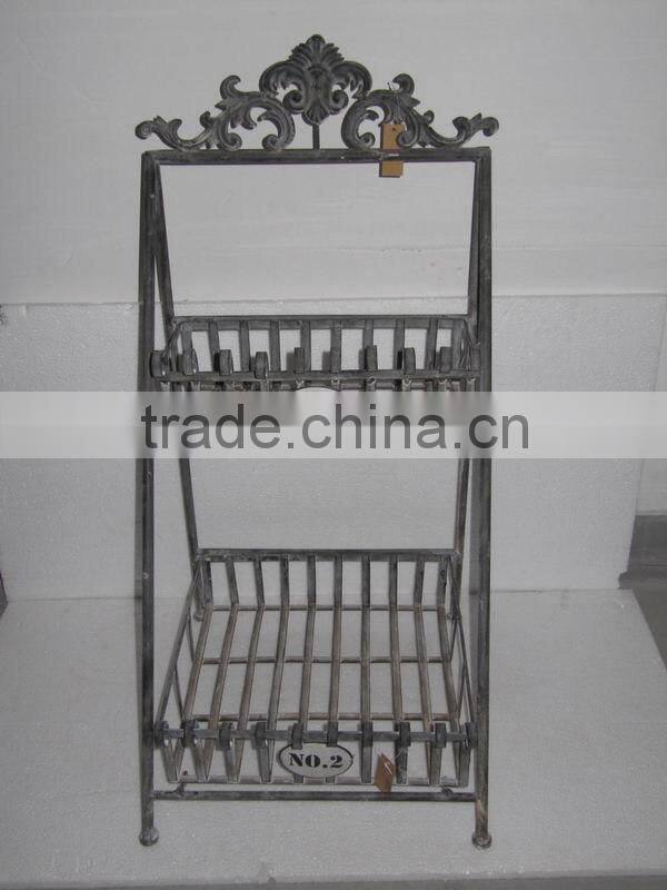 110294DA-T Recycled two-tier garden decorative metal flowerpot rack or tray holder