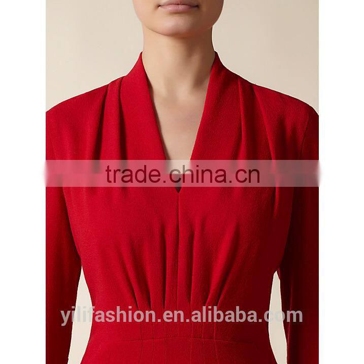 100% Wool V-Neck Cherry Gathered Front Wool pregnant women wedding dresses 2014