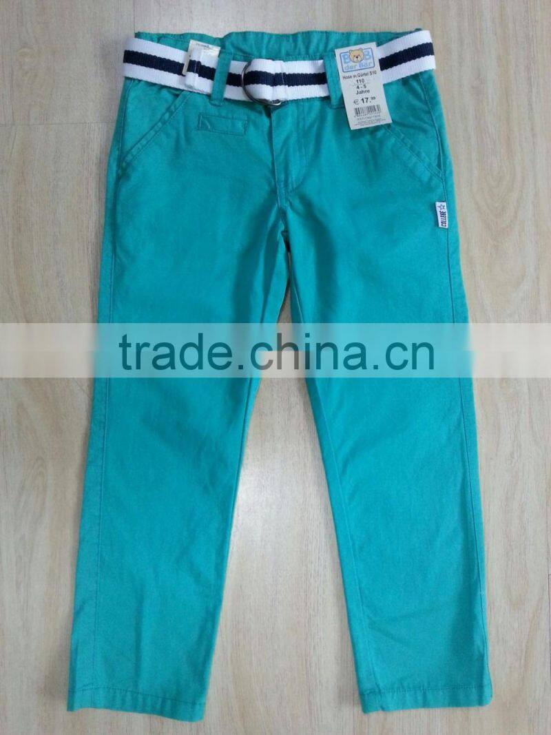 100% cotton Teen Boys belted pants school uniform kids trousers