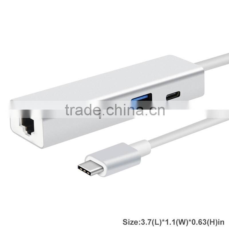 Aluminum Alloy 3 Port USB Hub 3.0 Hub with Ethernet Converter Adapter