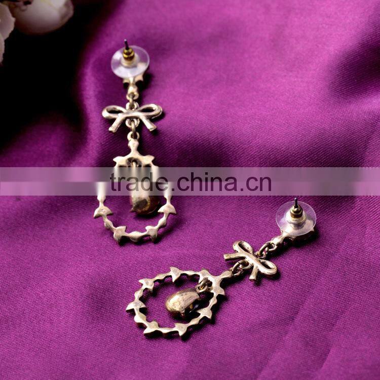 Black waterdrop crystal pendant earring wholesale Fashion crystal bowknot alloy drop earring