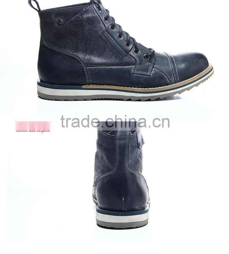 Navy burnished leather lace-up mens casual martin boots