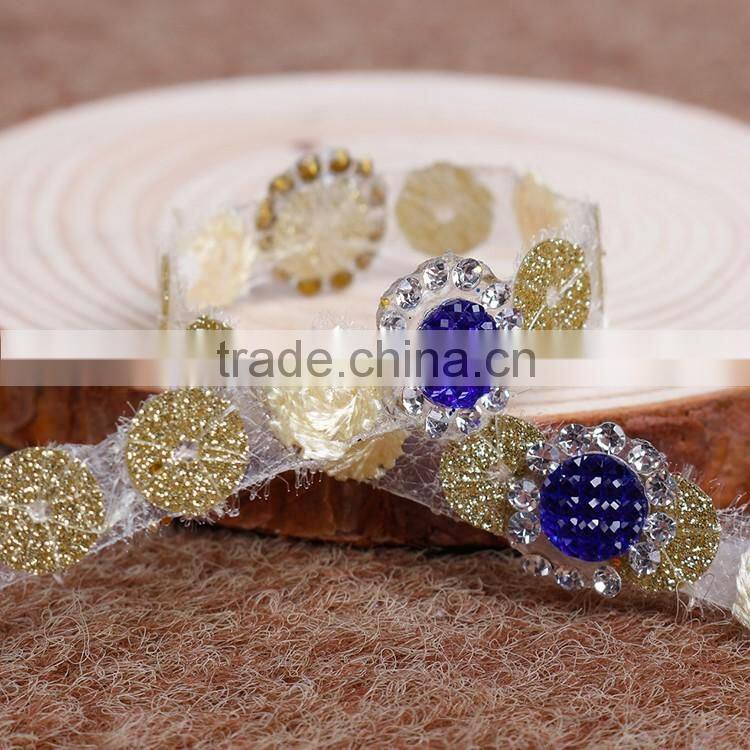 China Manufacture Sale Rhinestone Mesh Ribbon/Chian With Hotfix Glue