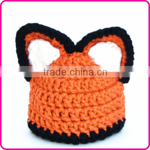 2015 new design wholesale crochet the fox pattern baby hat scarf mitten sets