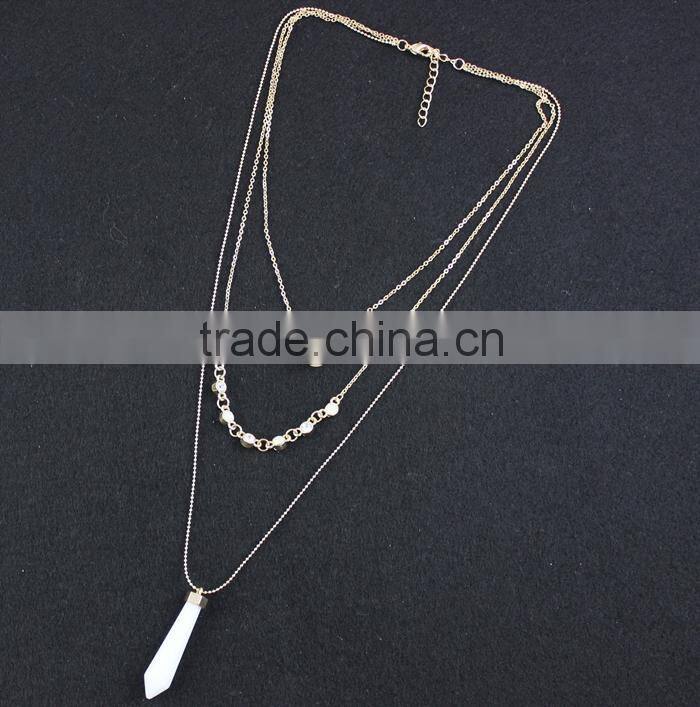 2015 Newest 3rows Natural Opal Stone and Pearl Pendant Necklace